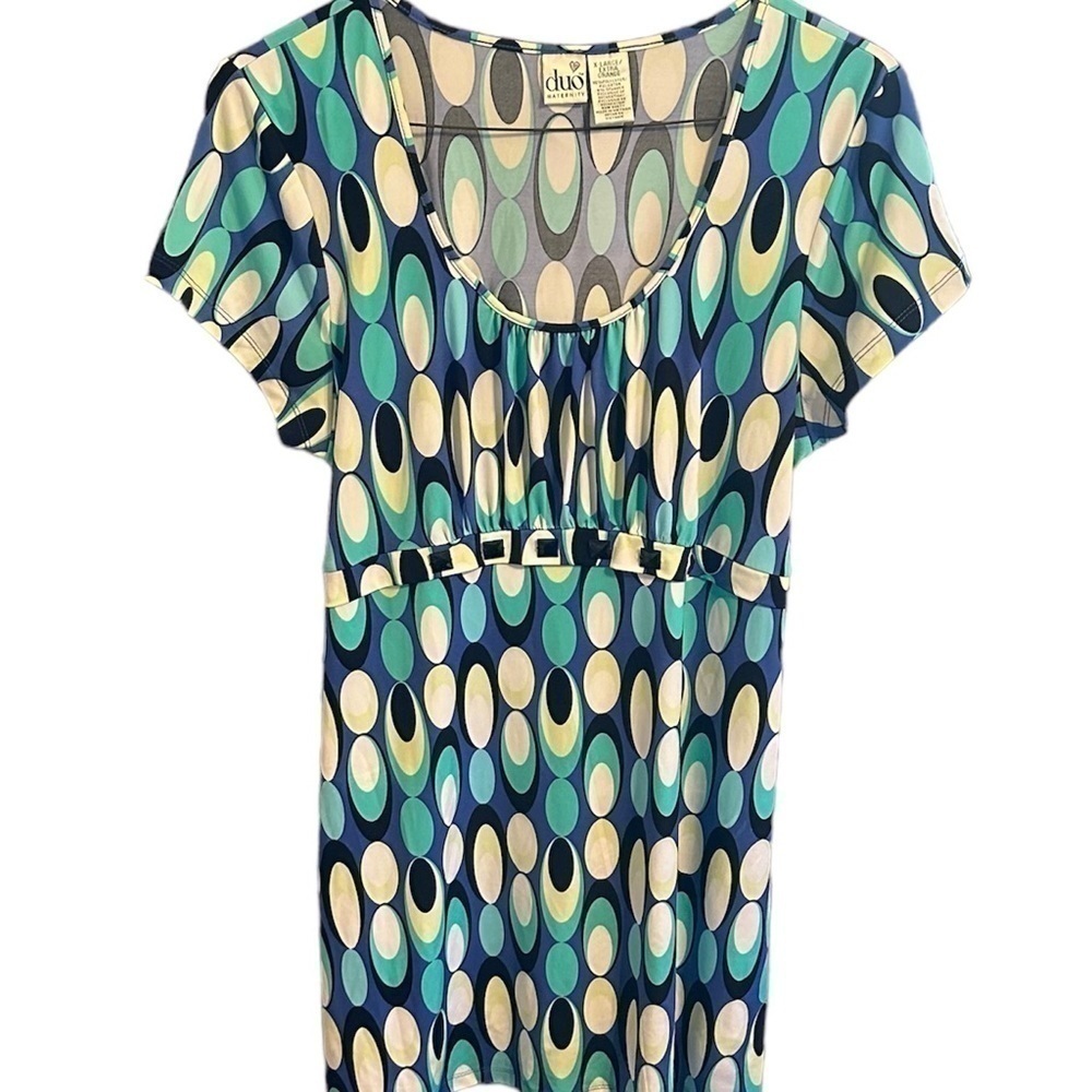 Duo Shirt Babydoll Y2K Teal & White Polka Dot Maternity Top Size XL